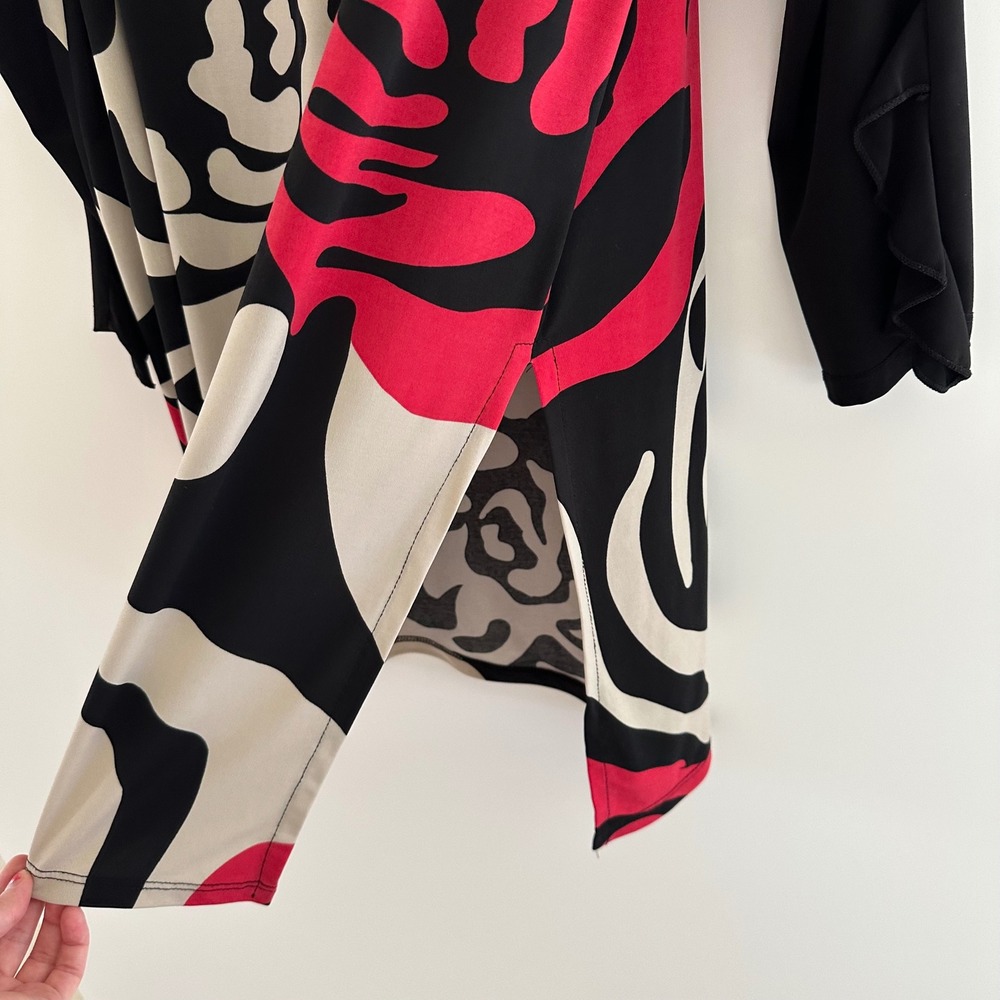Clara Sun Woo Abstract Rose Tunic Top Women 1X Asymmetrical Slinky Artsy Stretch - Picture 5 of 8